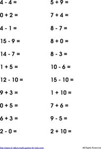 Addition and Subtraction Facts- Eleven Worksheets Worksheet for ...