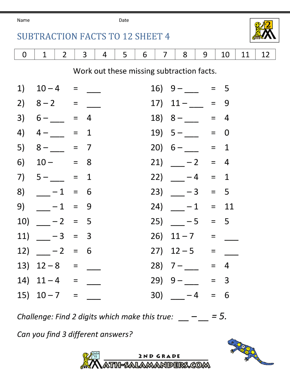 addition and subtraction facts to 20 worksheet