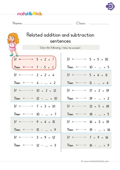 addition and subtraction facts worksheet for 2nd grade