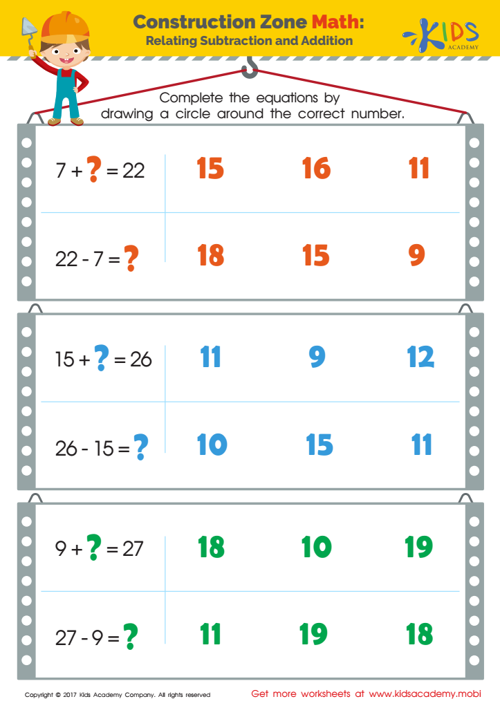 addition and subtraction facts worksheet for 2nd grade
