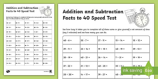 addition and subtraction facts worksheet
