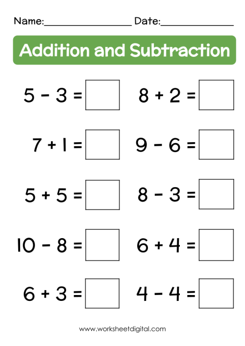 Mixed Addition and Subtraction Sums - Worksheet Digital