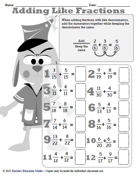 addition and subtraction fraction worksheet