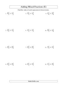 addition and subtraction mixed number worksheet