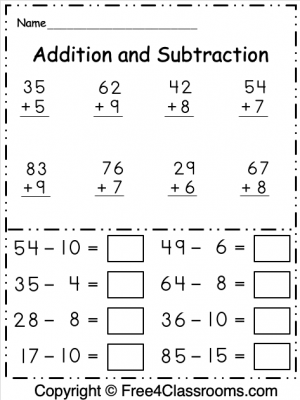 addition and subtraction mixed worksheet for grade 1