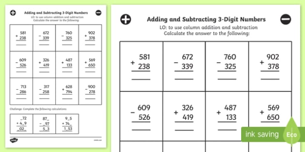 addition and subtraction mixed worksheet