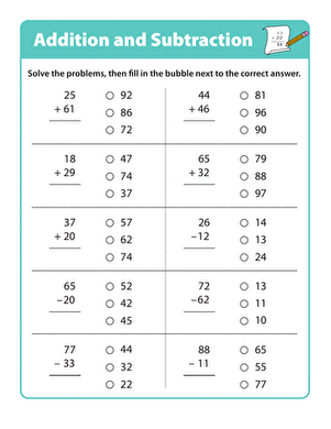 addition and subtraction practice worksheet for first grade