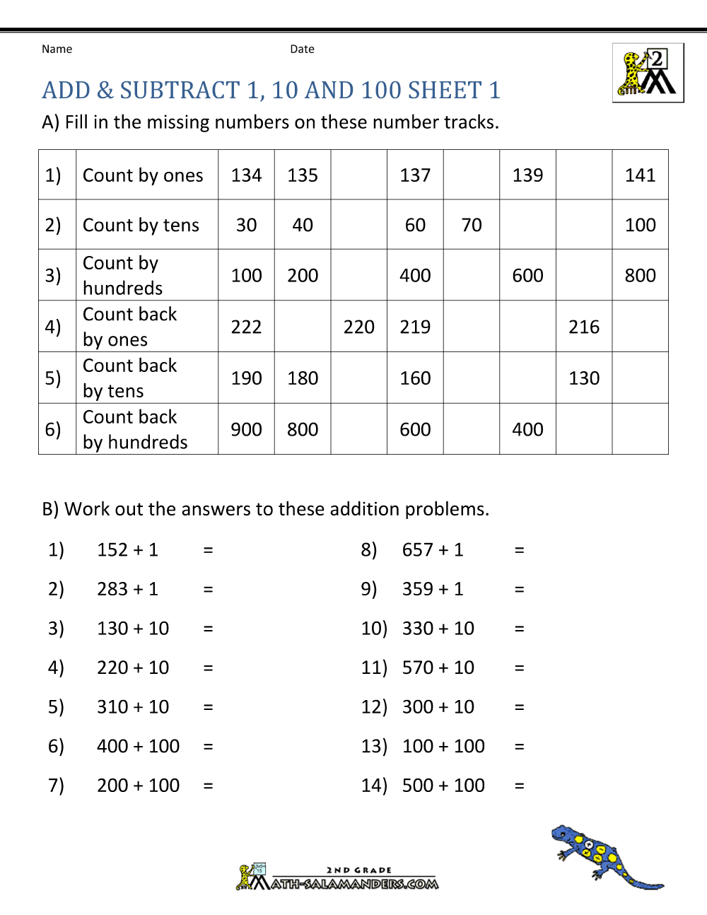addition and subtraction quiz worksheet