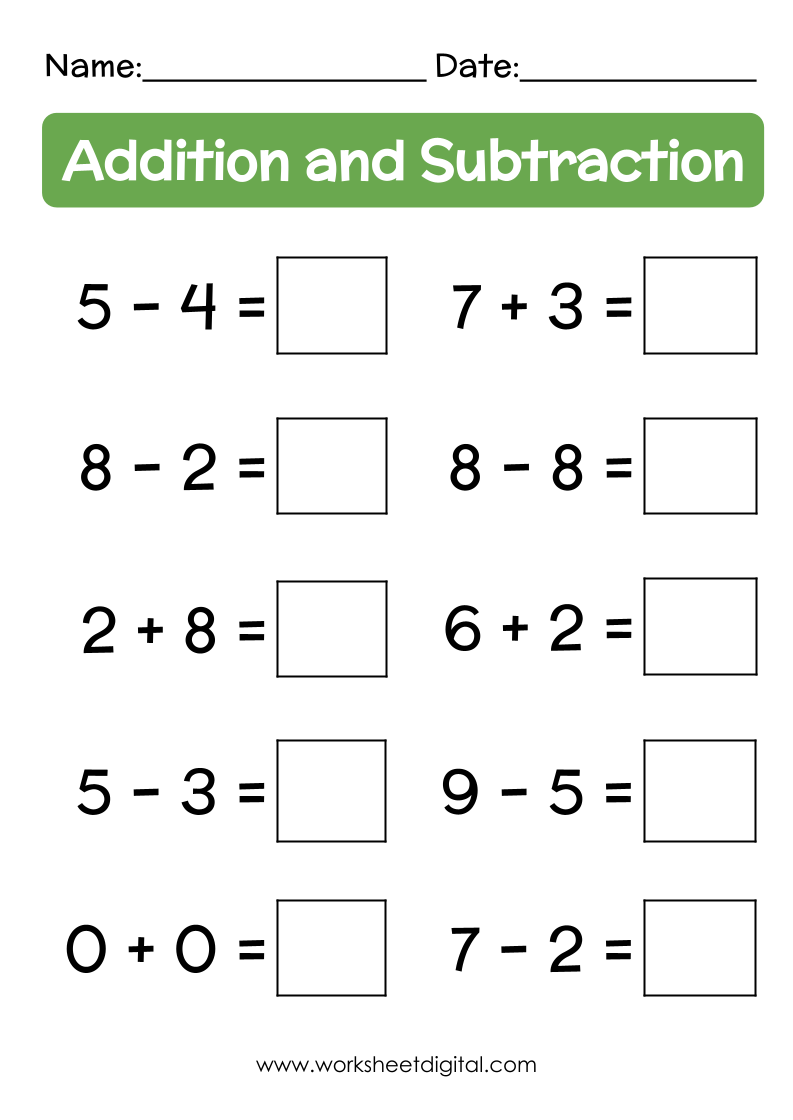 Mixed Addition and Subtraction Sums Worksheet Digital Worksheets