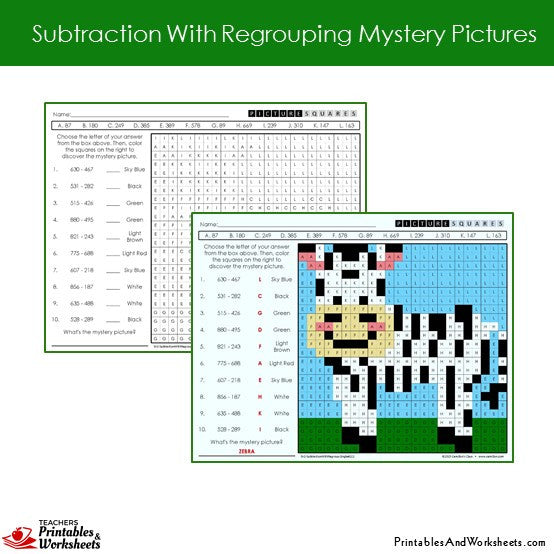 addition and subtraction with regrouping coloring worksheet