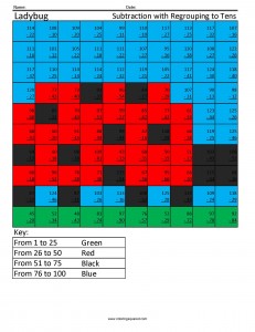 addition and subtraction with regrouping coloring worksheet