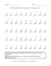 addition and subtraction without regrouping worksheet
