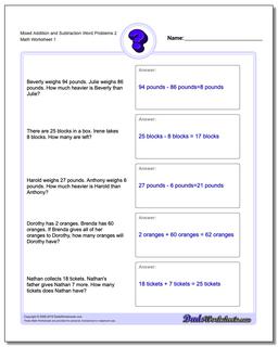 addition and subtraction word problems worksheet 2nd grade