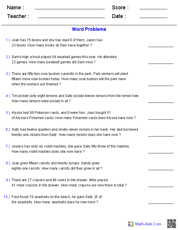 addition and subtraction word problems worksheet 2nd grade