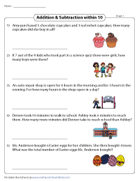 addition and subtraction word problems worksheet first grade