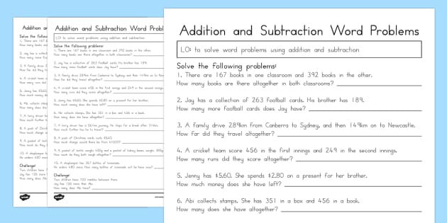 addition and subtraction word problems worksheet first grade