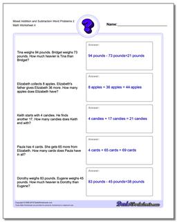 Word Problems: Mixed Addition and Subtraction Word Problems