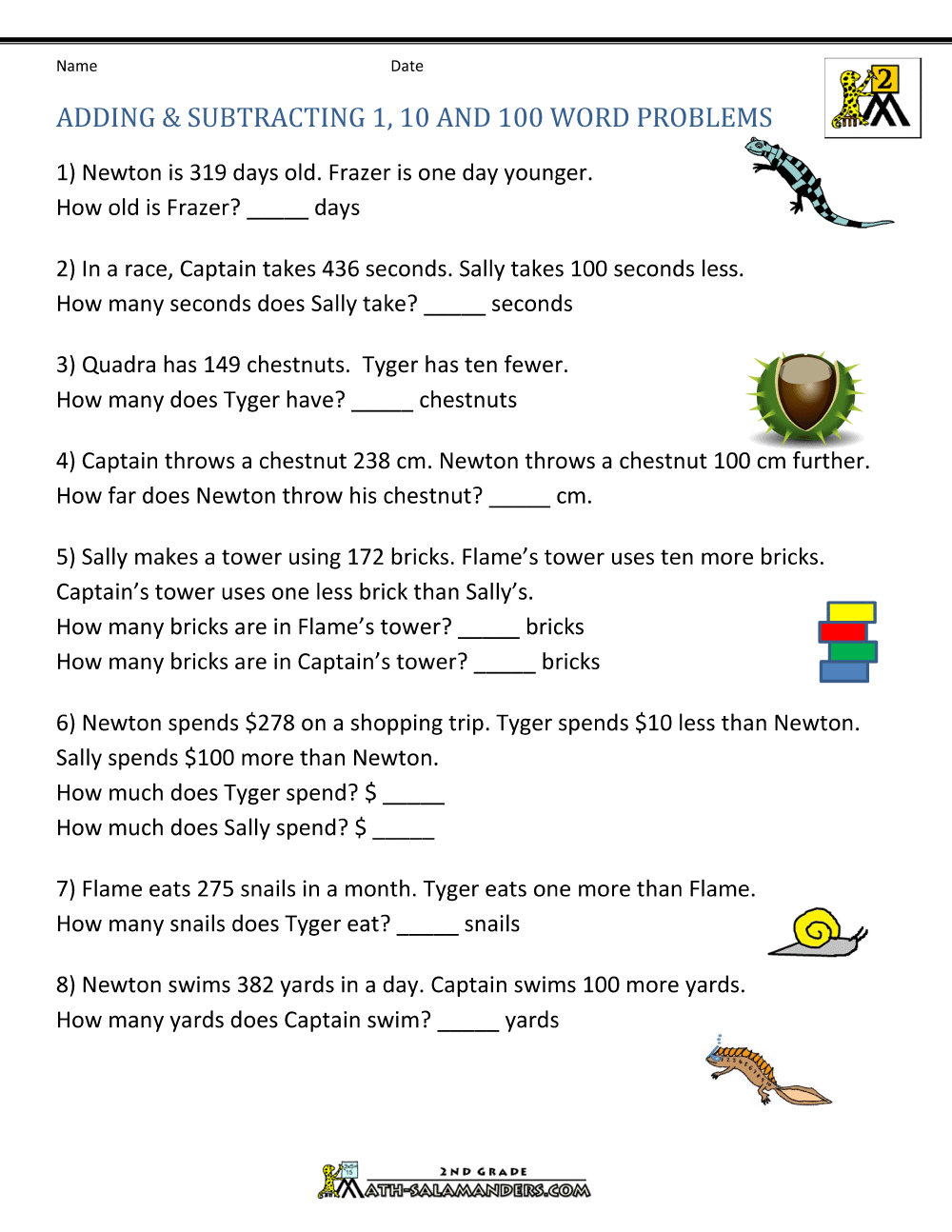 2nd Grade Addition and Subtraction Word Problems Worksheets Library