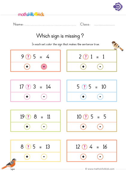 addition and subtraction worksheet 1st grade free