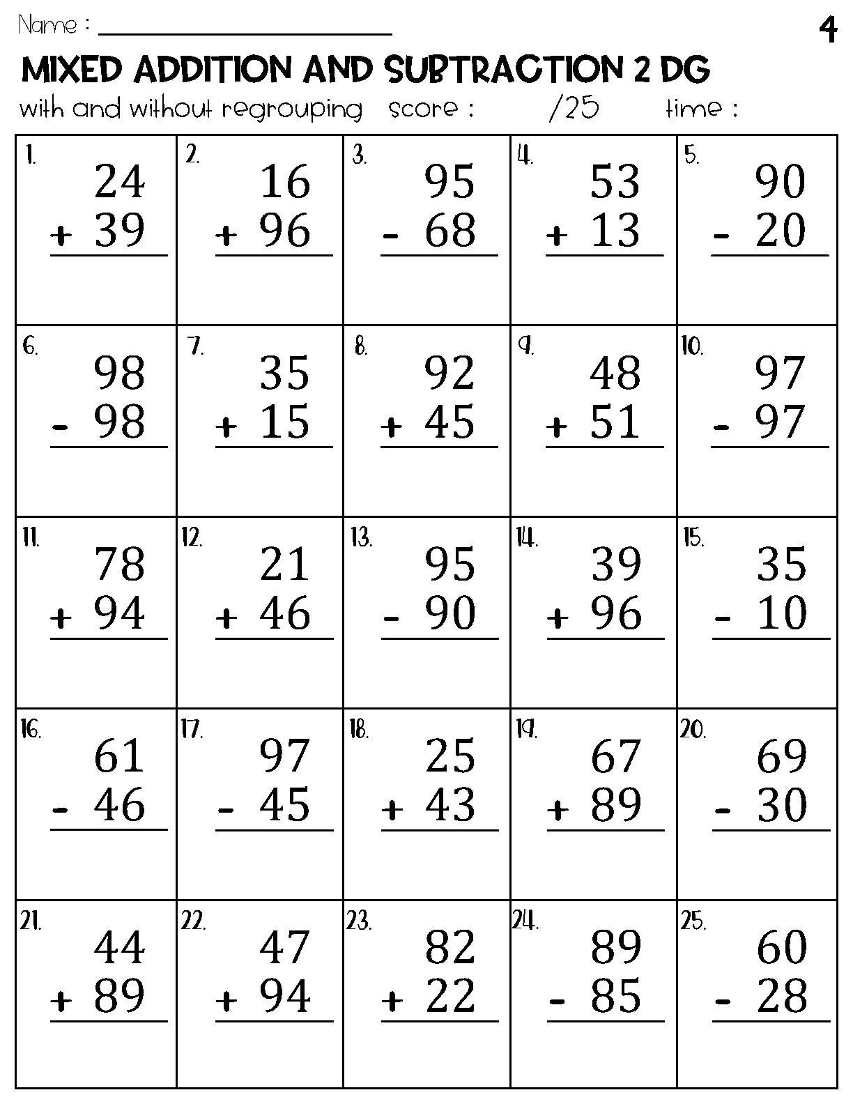 addition and subtraction worksheet 2nd