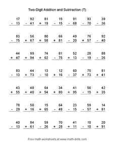 Two Digit Addition and Subtraction (T) Worksheet for 2nd - 3rd ...