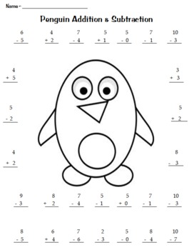 Penguin Addition and Subtraction Worksheet by FIRST grade is a HOOT
