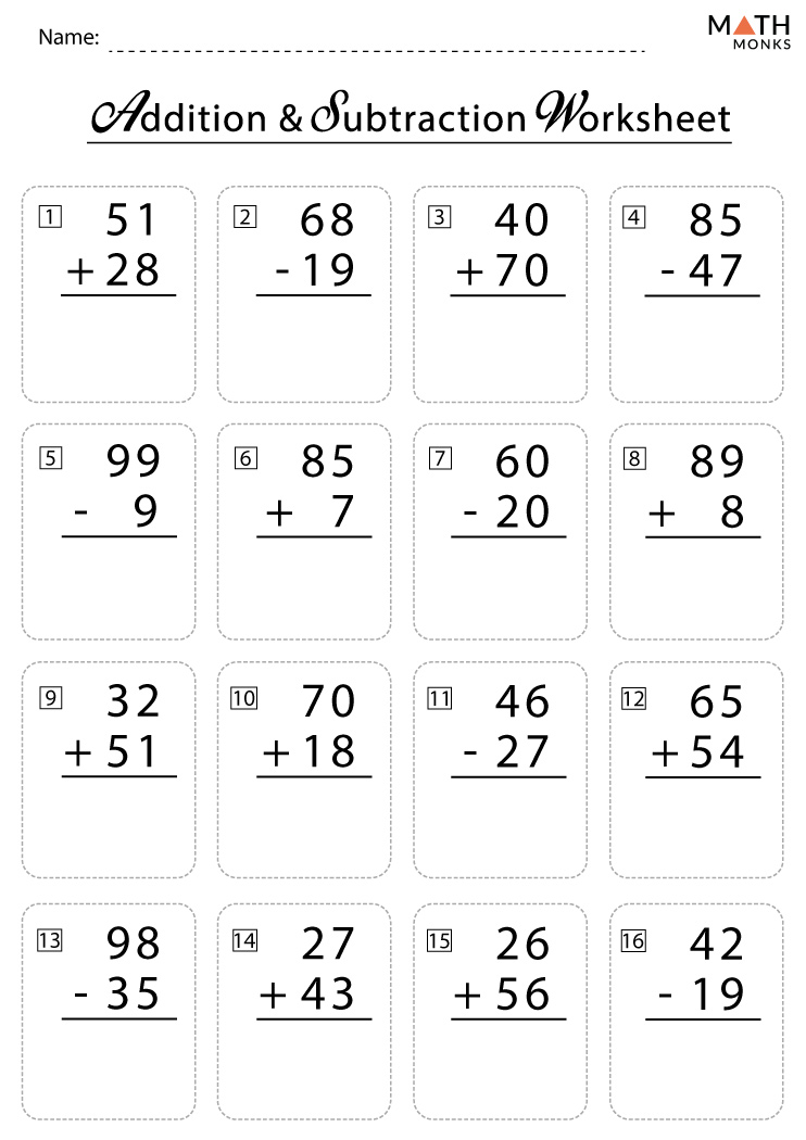2nd Grade Addition and Subtraction Worksheets with Answer Key