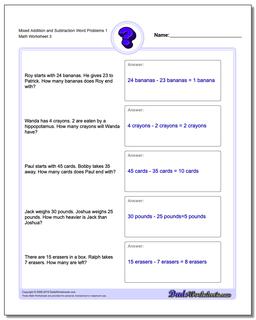 addition and subtraction worksheet for 3rd grade word problems