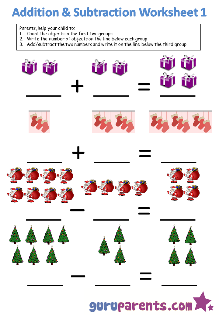 addition and subtraction worksheet for kindergarten