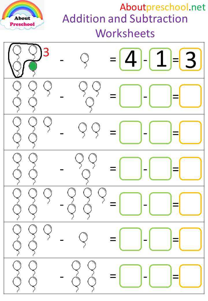 addition and subtraction worksheet for preschool