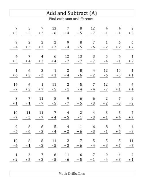 addition and subtraction worksheet for