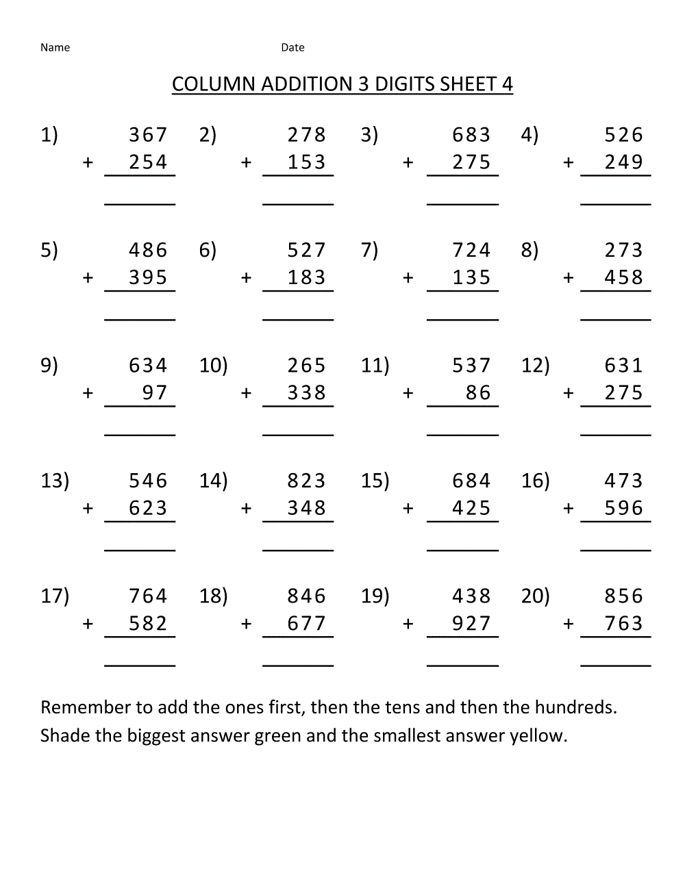 addition and subtraction worksheet free grade 4