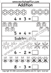 addition and subtraction worksheet kindergarten free