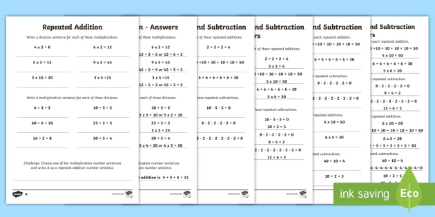 Year 2 Maths Repeated Addition and Subtraction Homework Worksheet ...