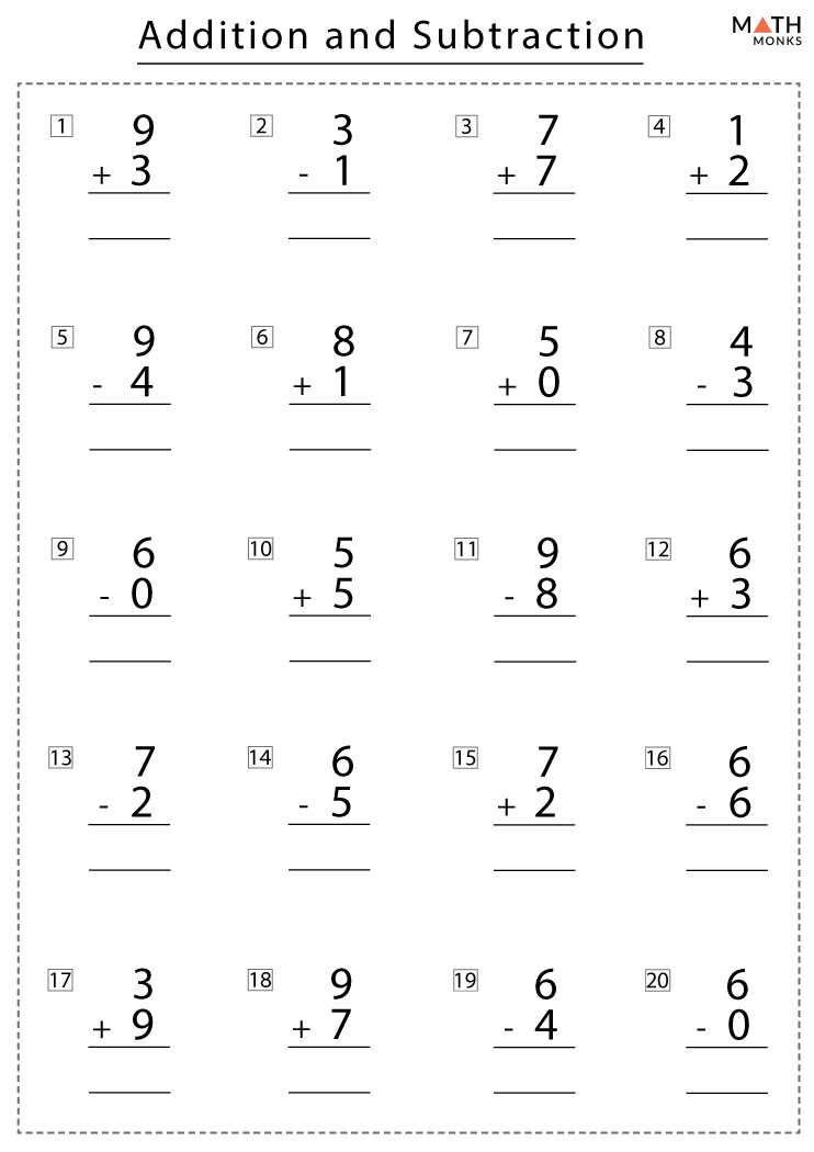 Addition and Subtraction Worksheets with Answer Key