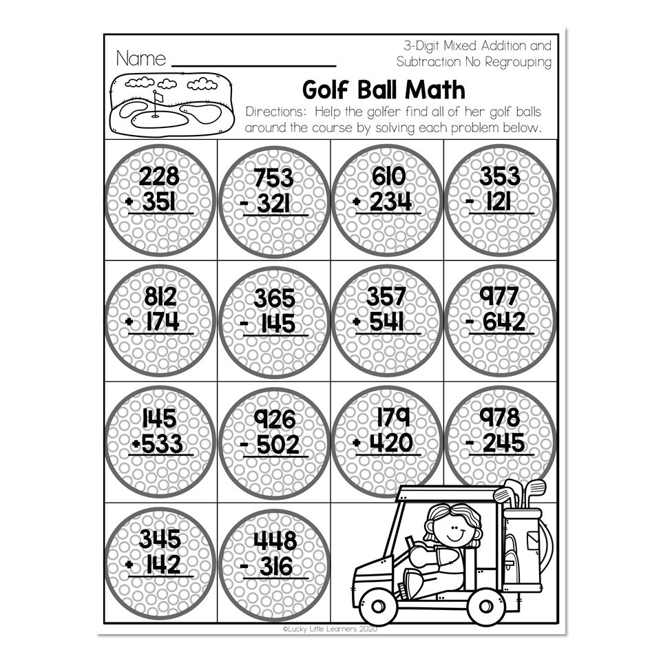 addition and subtraction worksheet with no regrouping
