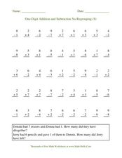 addition and subtraction worksheet with no regrouping