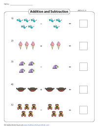 addition and subtraction worksheet with pictures for kindergarten