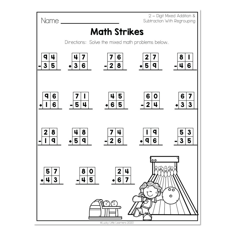 addition and subtraction worksheet with regrouping 2 digit
