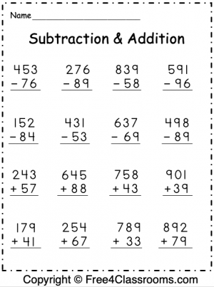 addition and subtraction worksheet with regrouping mixed