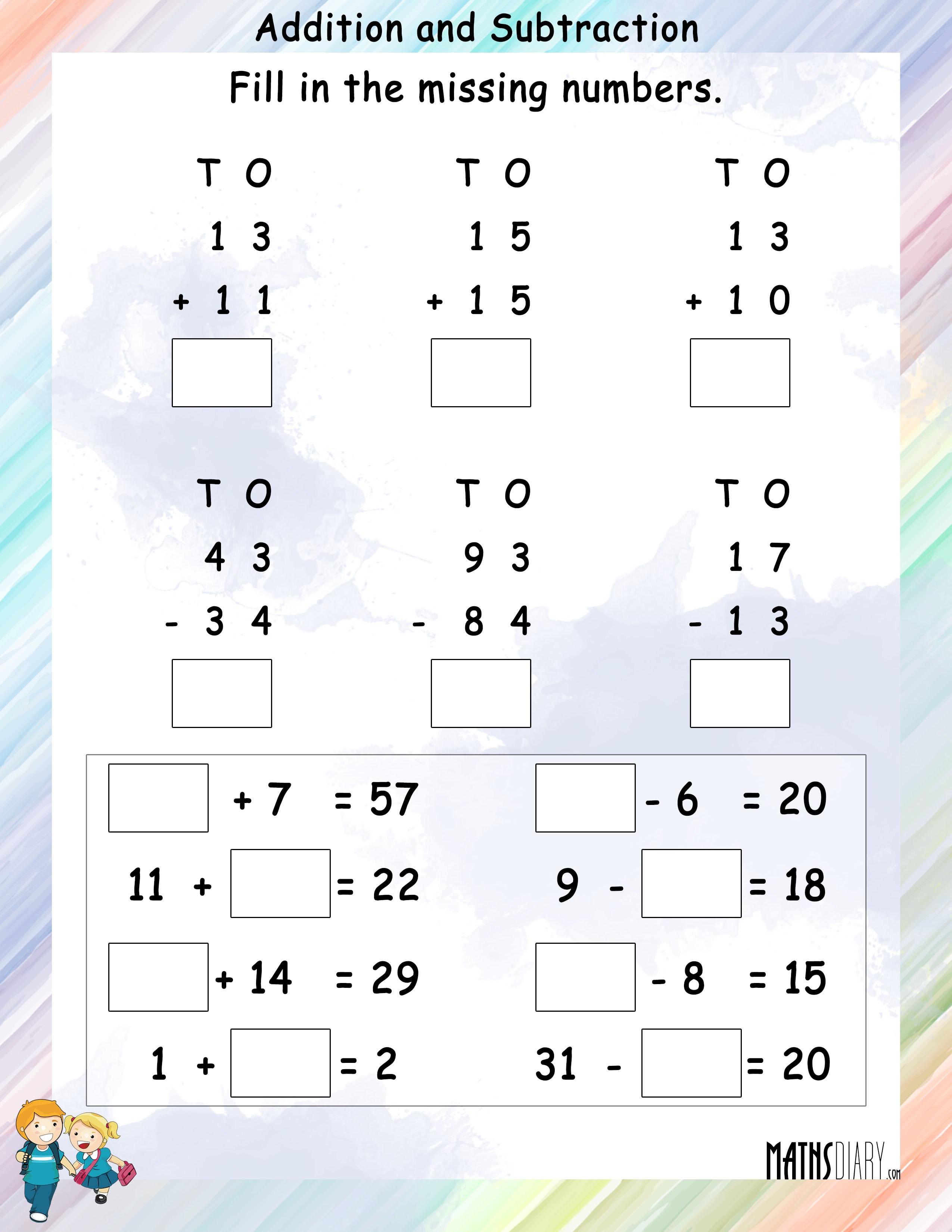 addition and subtraction worksheet with