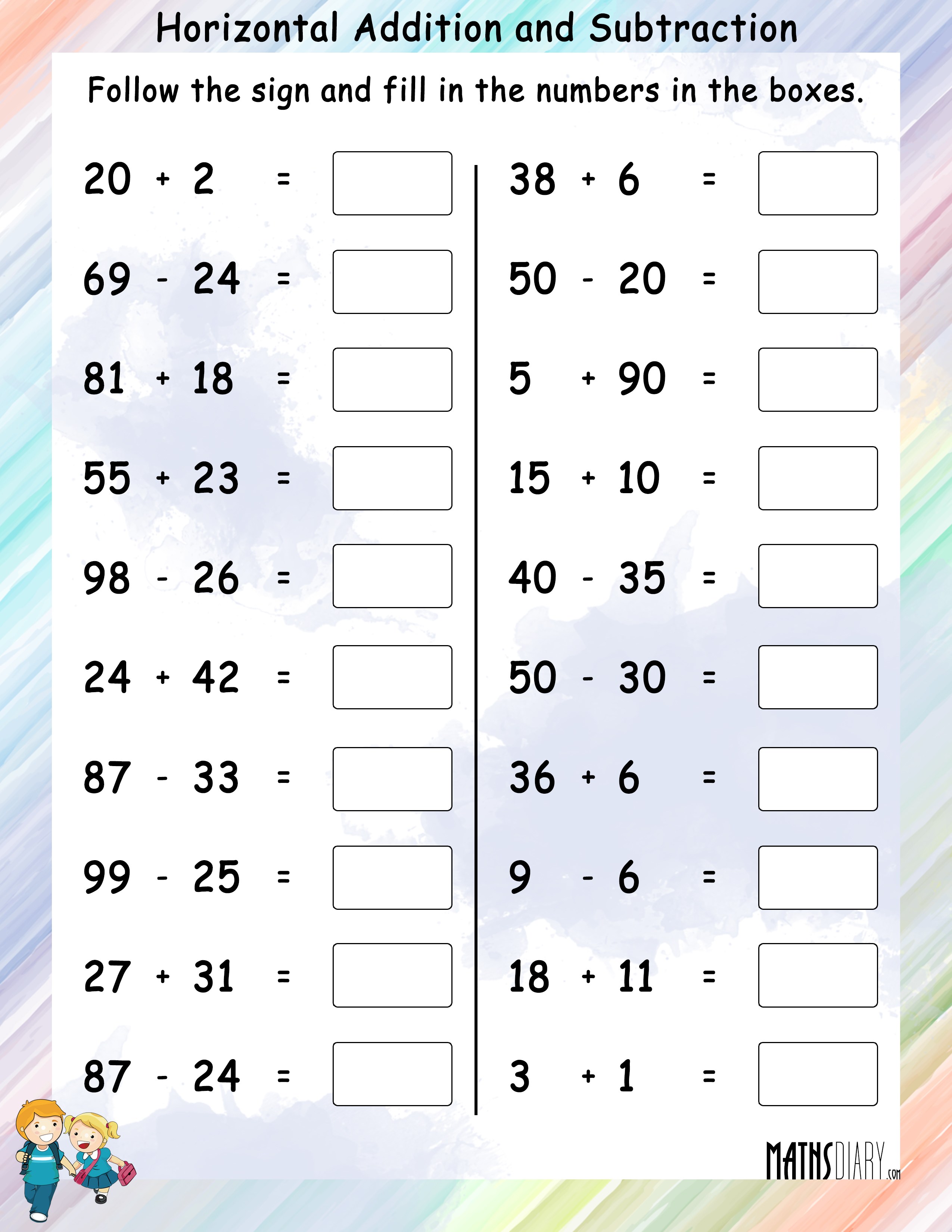 addition and subtraction worksheet with