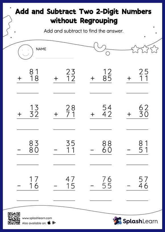 addition and subtraction worksheet without