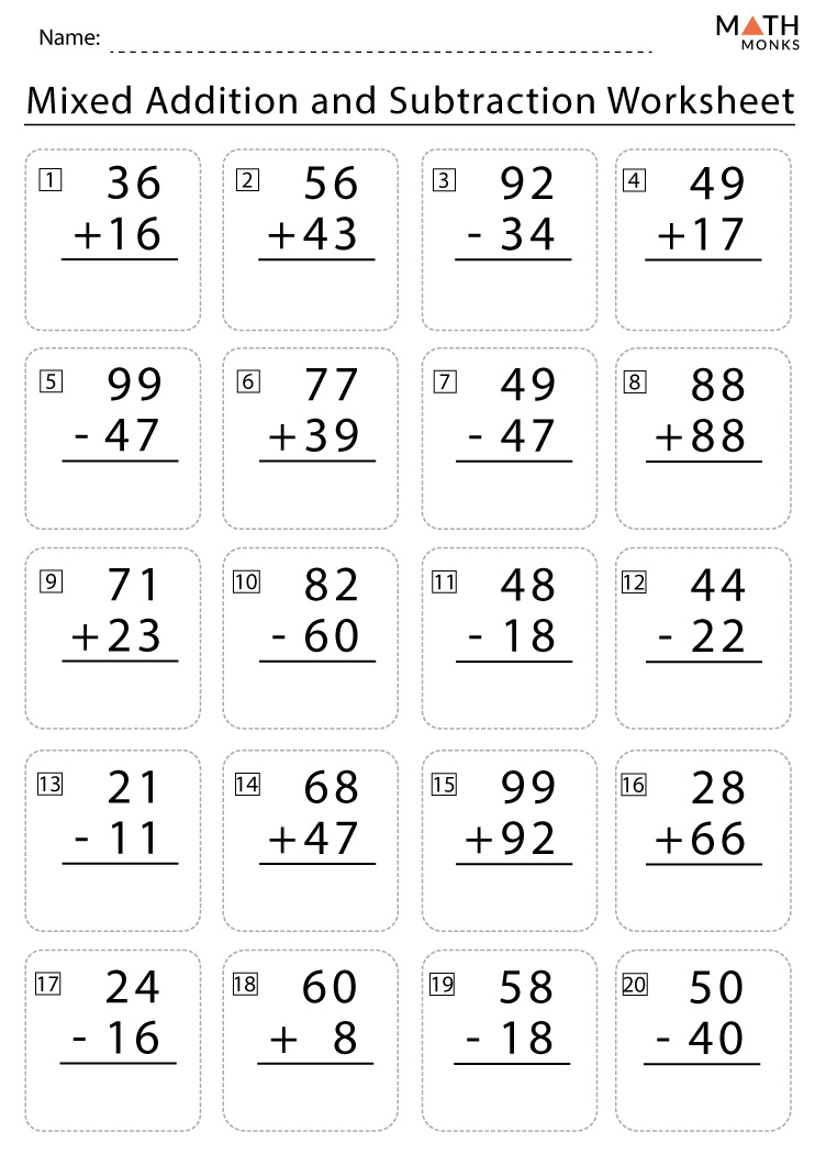 addition and subtractions worksheet