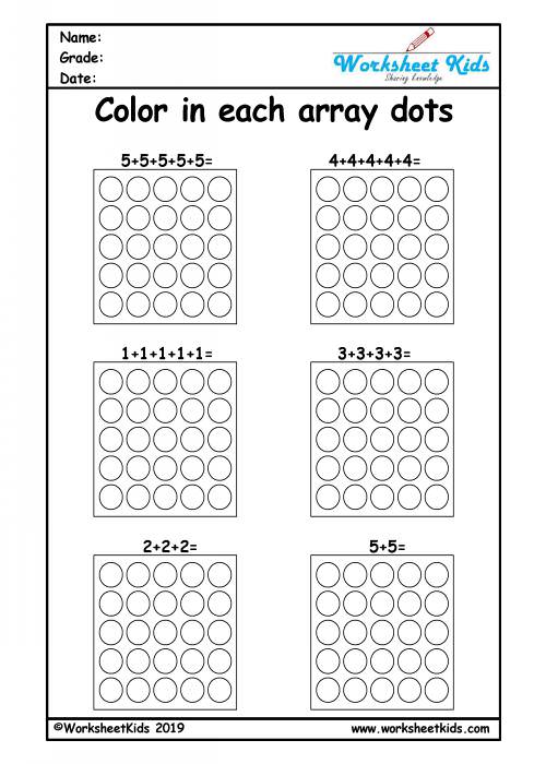 Repeated addition arrays activities for year 1, 2, 3 worksheets