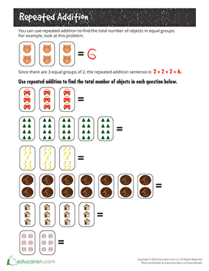 Color Arrays for Repeated Addition — Printable Math Worksheet ...