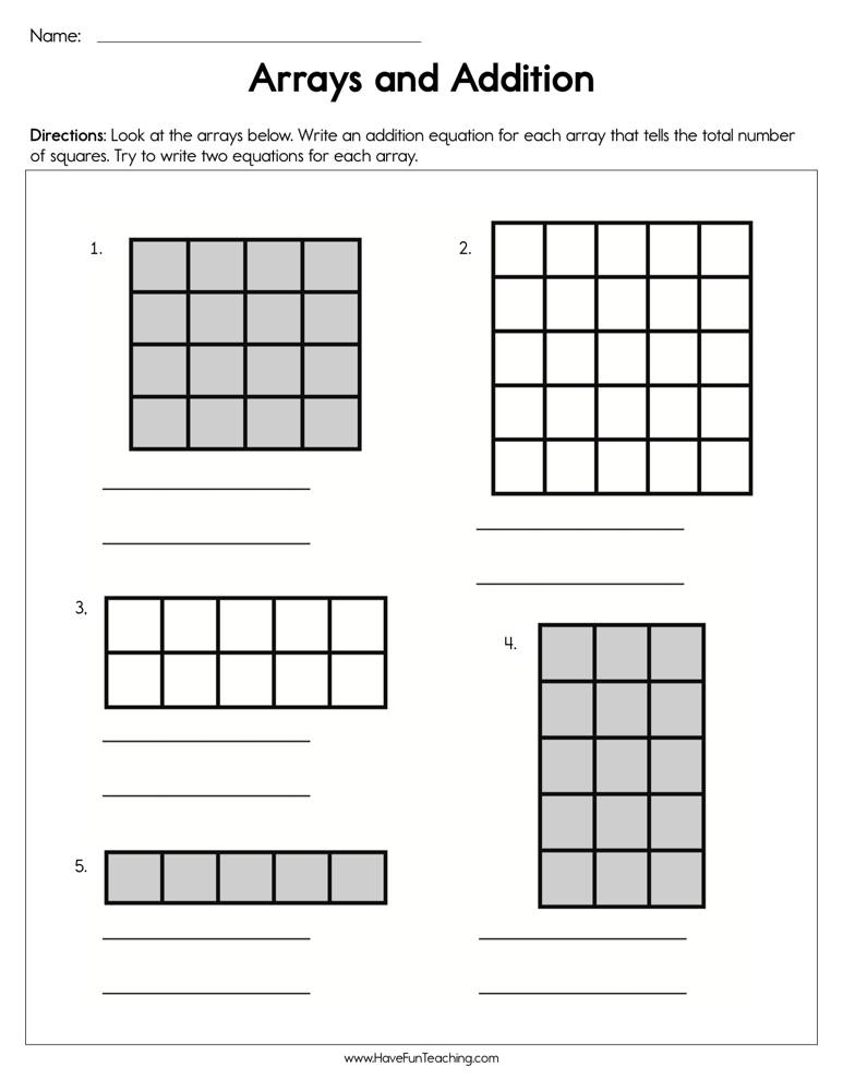 Arrays and Addition Worksheet  