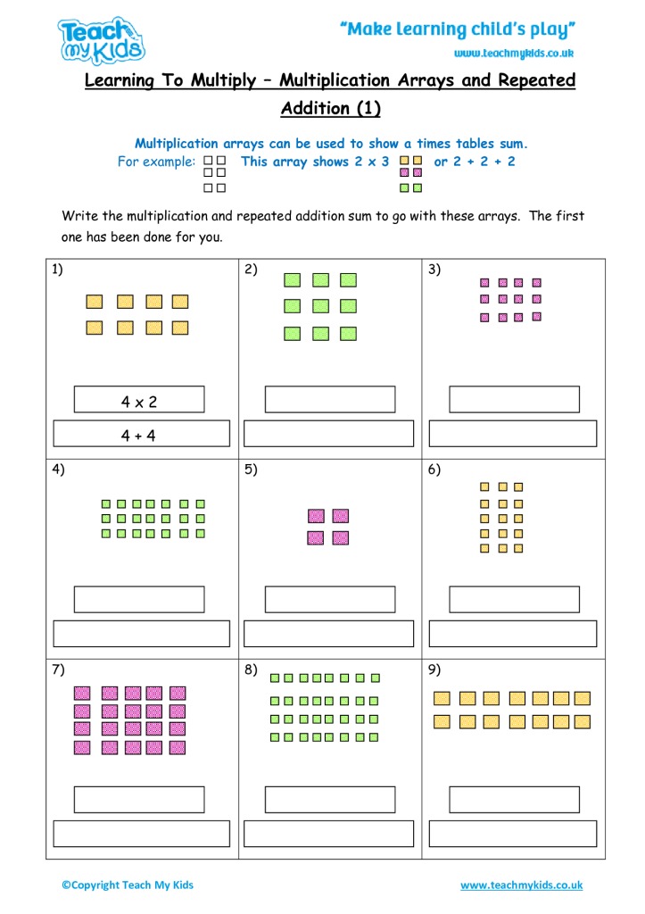 Multiplication Arrays - Repeated Addition (1) - Worksheets Library