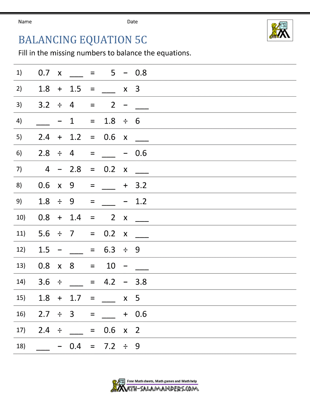 Balancing Math Equations