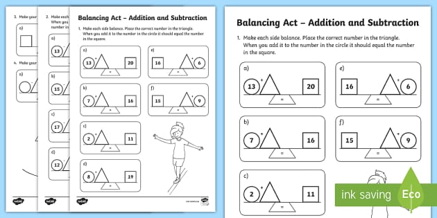 Balancing Act Addition and Subtraction Worksheets KS1